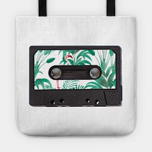 Cassette Tape Vintage Tropical Leaves Flamingo Tote