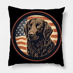 Patriotic Flat-coated Retriever Pillow