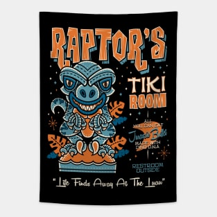 Blue Raptors Tiki Room Creepy Cute Jurassic Vacation Design Tapestry