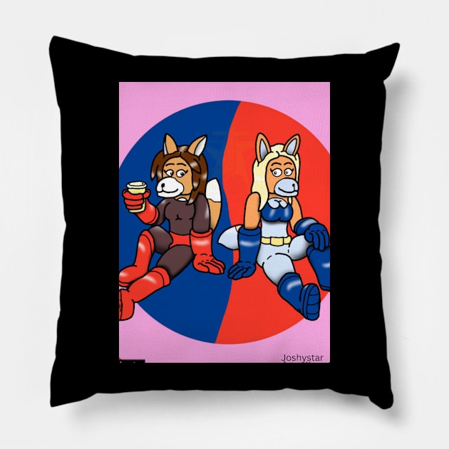 AK Girl and Wondervixen: Coffee and Chill (Joshystar) Pillow by Reynard City