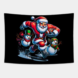 Christmas Football Santa Playing Football Tapestry