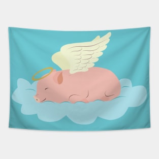 Piggy angel sleeping on a cloud Tapestry