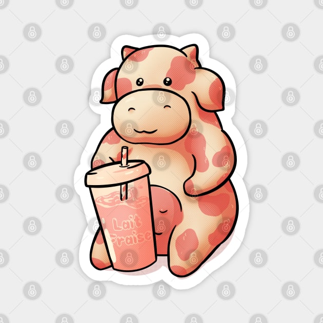 Strawberry Cow Having some Strawberry Milk Magnet by anycolordesigns