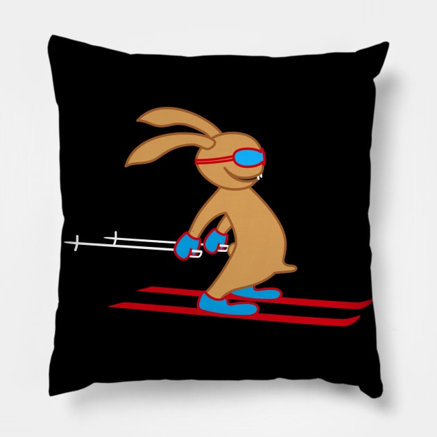 Skiing Snow Rabbit Hare Funny Gift Pillow by Kater Karl