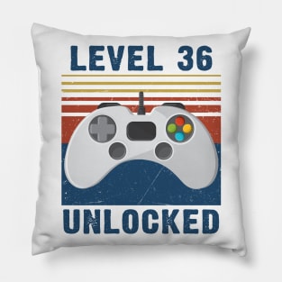 Level 36 unlocked funny gamer 36th birthday Pillow