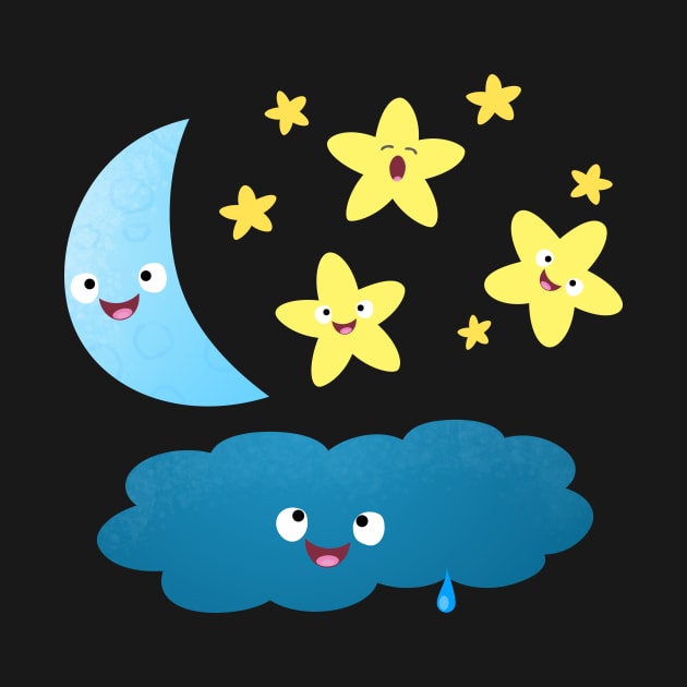 Cute singing stars, moon and cloud cartoon by FrogFactory