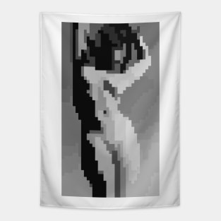 Pixel Art (black and white retro girl body) Tapestry