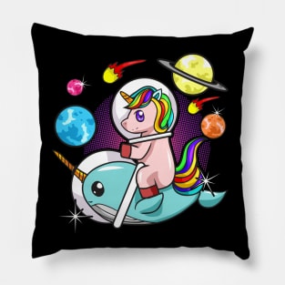 Cool Retro Unicorn Astronaut Riding Narwhal In Space Pillow