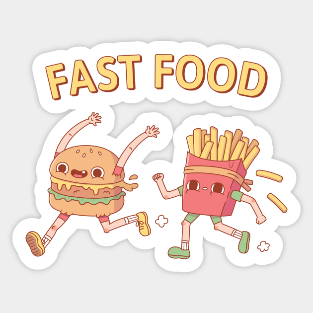 Funny Fast Food Running Burger and Fries - Funny Fast Food - Sticker | TeePublic Funny Fast Food Running Burger and Fries - Funny Fast Food - Sticker | TeePublic