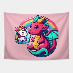 Enchanting Duo: Dragon and Baby Unicorn Delight Tapestry