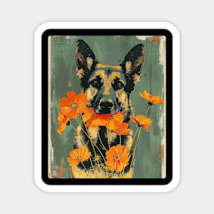 German Shepherd Flowers Photo Art Design For Dog Onwer Magnet