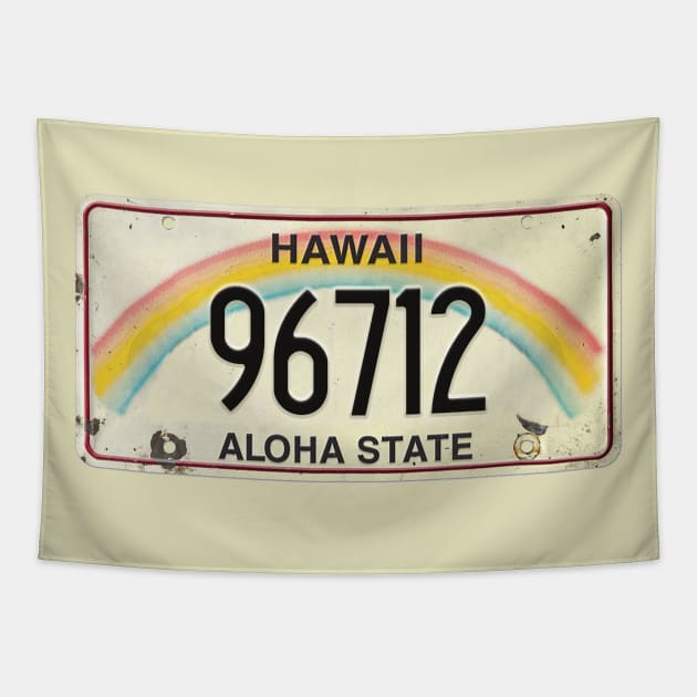 96712 Vintage Hawaii License Plate Tapestry by HaleiwaNorthShoreSign