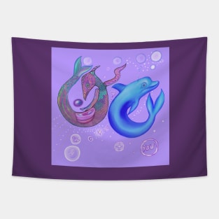 Little water dragon and dolphin friends Tapestry