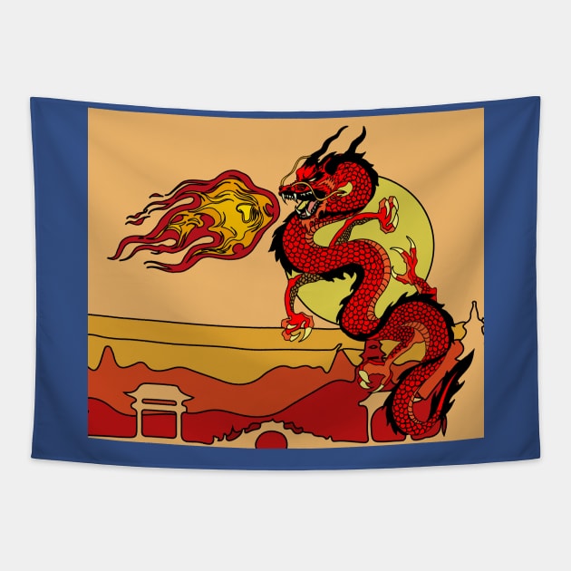 Dragon Motif Fire Flame Kite Tapestry by flofin