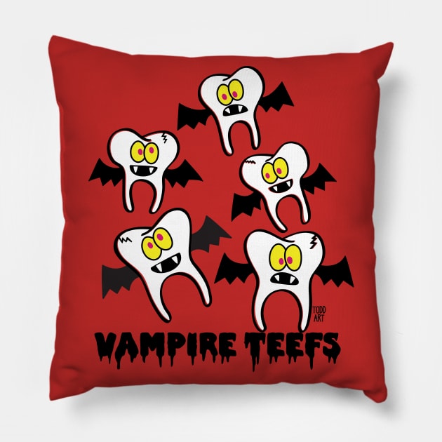 VAMPIRE TEEFS Pillow by toddgoldmanart