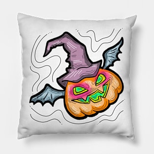 Scary Halloween pumpkin monster face head. Pillow