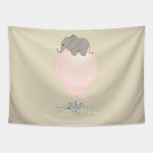 Elephant on a flying balloon Tapestry