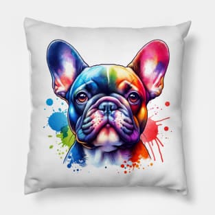 Bright Watercolor Frenchie Pillow