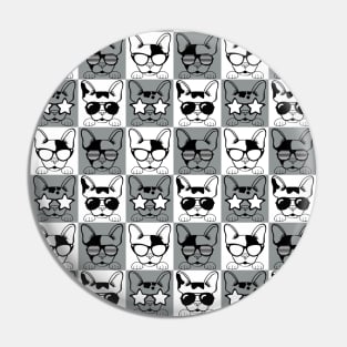 Frenchies with Glasses Pattern Black and White Pin