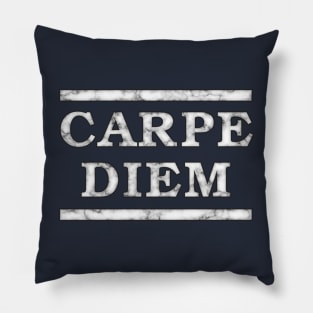 Carpe Diem, Roman Latin Motto in White Marble Effect Pillow