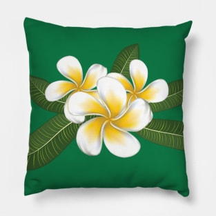 White plumeria with leaves Pillow