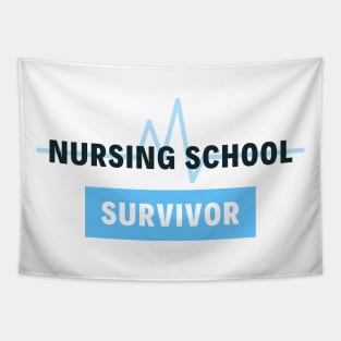 Nursing School Survivor black and blue text design Tapestry