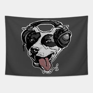 Bi Dot Pit Bull with Music Headphones Tapestry