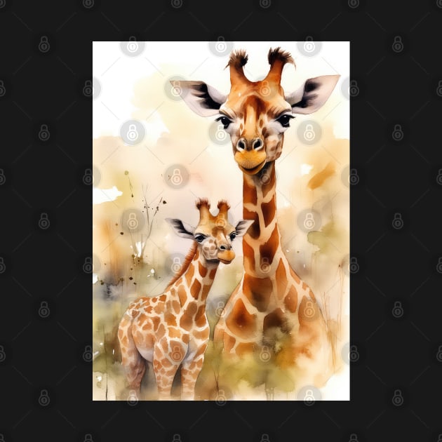 Baby giraffe with mom by RosaliArt