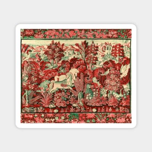 FANTASTIC ANIMALS AND HORSES IN WOODLAND Red White Green Antique French Tapestry Magnet