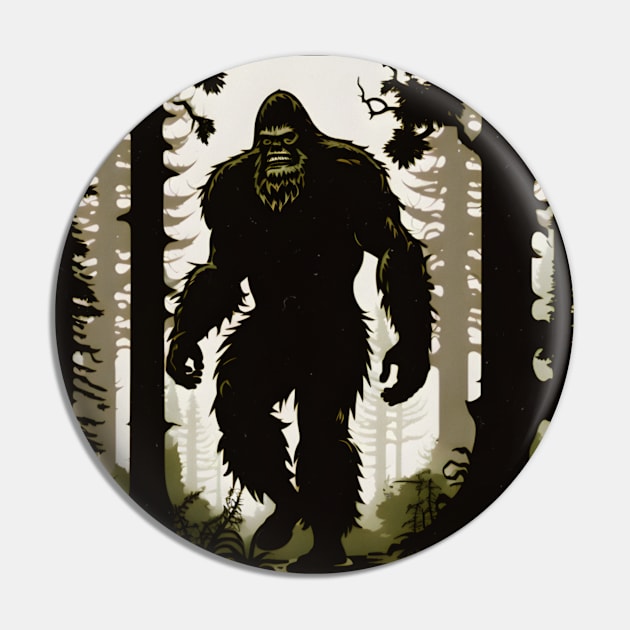 Bigfoot in Forest t-shirt and Accessories gifts ideas for Bigfoot lover's monster Pin by MIRgallery