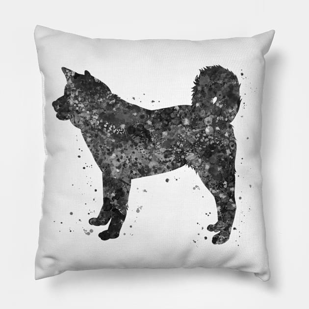 akita dog black and white Pillow by Yahya Art