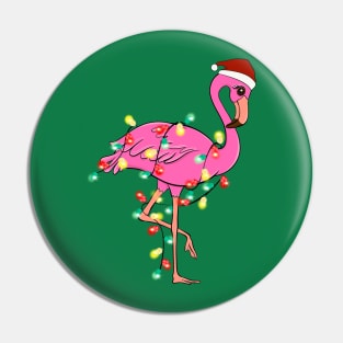 Flamingo Wrapped With Christmas Lights Pin