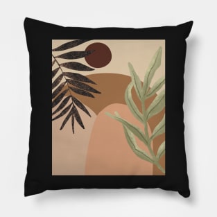 Minimal Modern  Abstract Shapes Black Leaves Warm Tones  Design Pillow