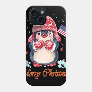 Cute Penguins With American Flag Merry Christmas Phone Case