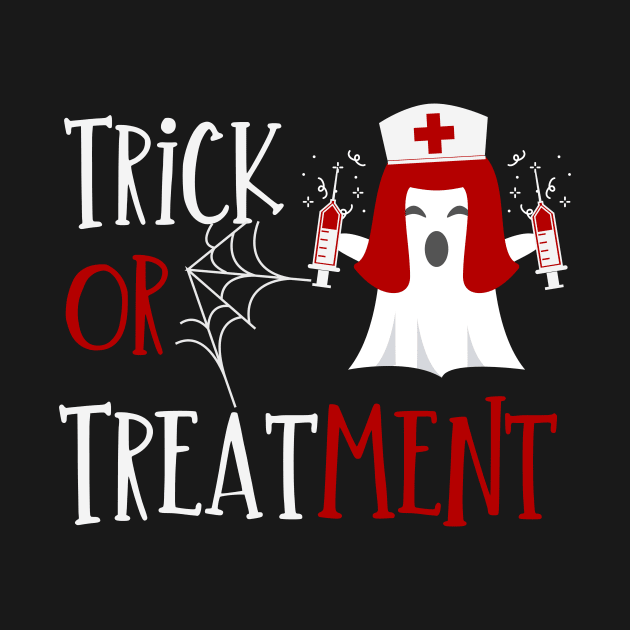 Trick or treatment funny Nurse Halloween ghost in Nurse hat design by BlueLightDesign