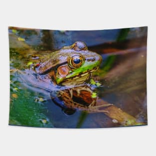 Green Frog Sunbathing in a Pond Tapestry