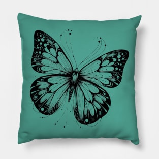 Blackwork Minimalist Butterfly Black & White Pillow