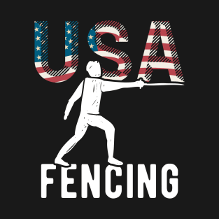 Fencing USA Team American Flag Sport Support Athlete Tokyo Fencer Team Epee Saber USA T-Shirt