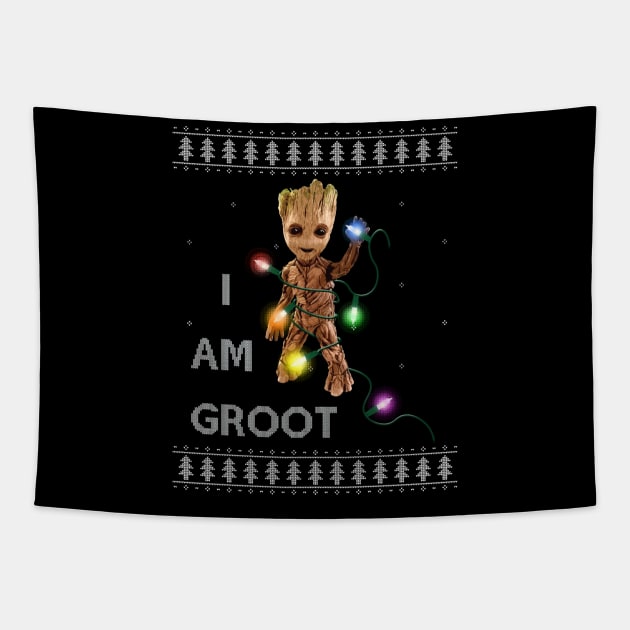 Baby Groot Christmas Lights Guardians Of The Galaxy Tapestry by Bevatron