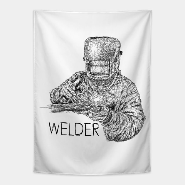 Welder drawing with scribble art Tapestry by KondeHipe