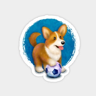 Corgi Loves Soccer Magnet