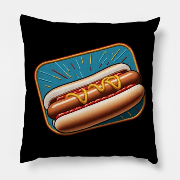 Hotdog Embroidered Patch Pillow by Xie