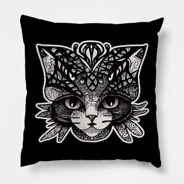 Kitty Doodle Cat Black And White Sketch Pillow by Edongski303 Teepublic Merch