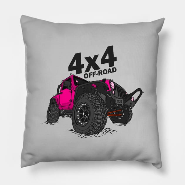 4x4 Off Road Jeep Pink Pillow by 4x4 Sketch