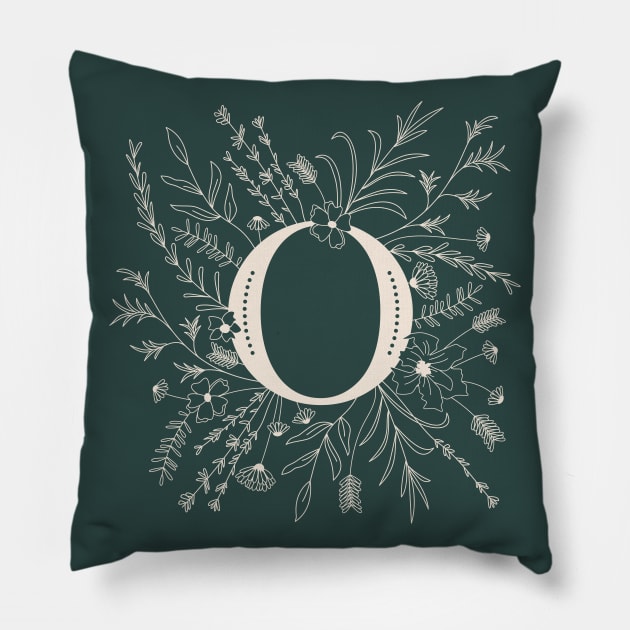 Botanical Letter O (Forest Green) Pillow by Cascade Patterns