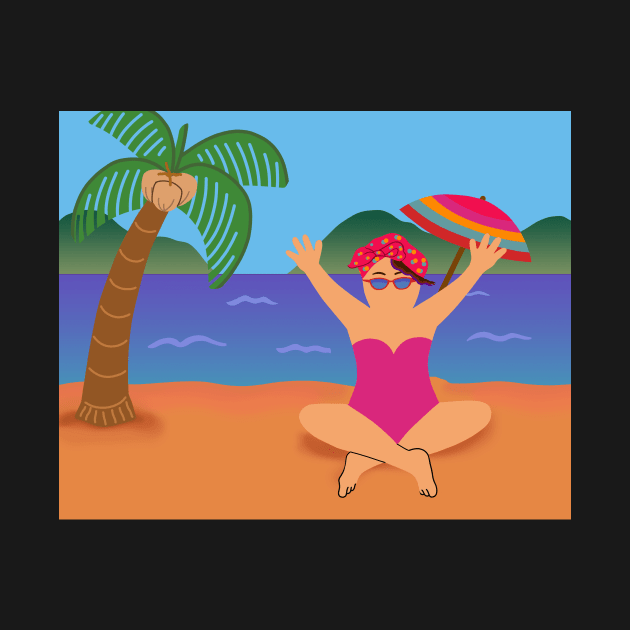 Happy woman in tropical beach paradise on holiday vacation in summer. by Nalidsa