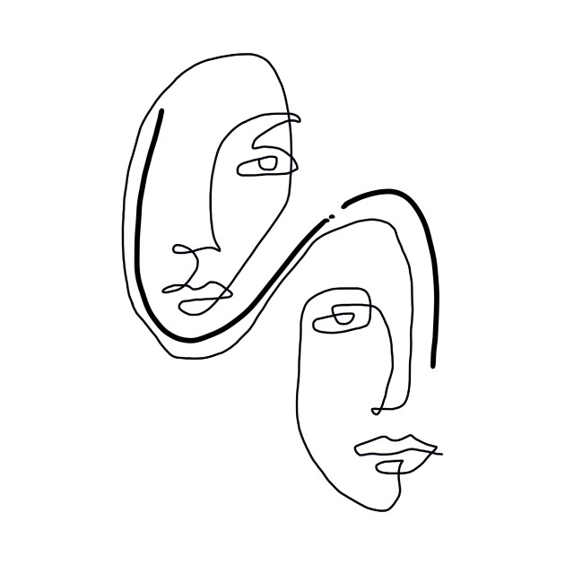 One line art of two faces - Two Faces - T-Shirt | TeePublic