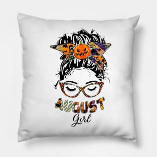 August Girl Halloween Face Wink Eyes Pumpkin Pillow