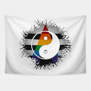 Paint Splatter LGBT Ally Pride Yin and Yang Symbol Tapestry