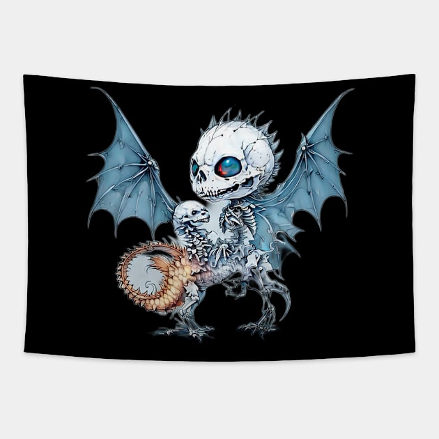 Cute Skeleton Riding Dragon Skeleton Tapestry by Chavjo Mir11